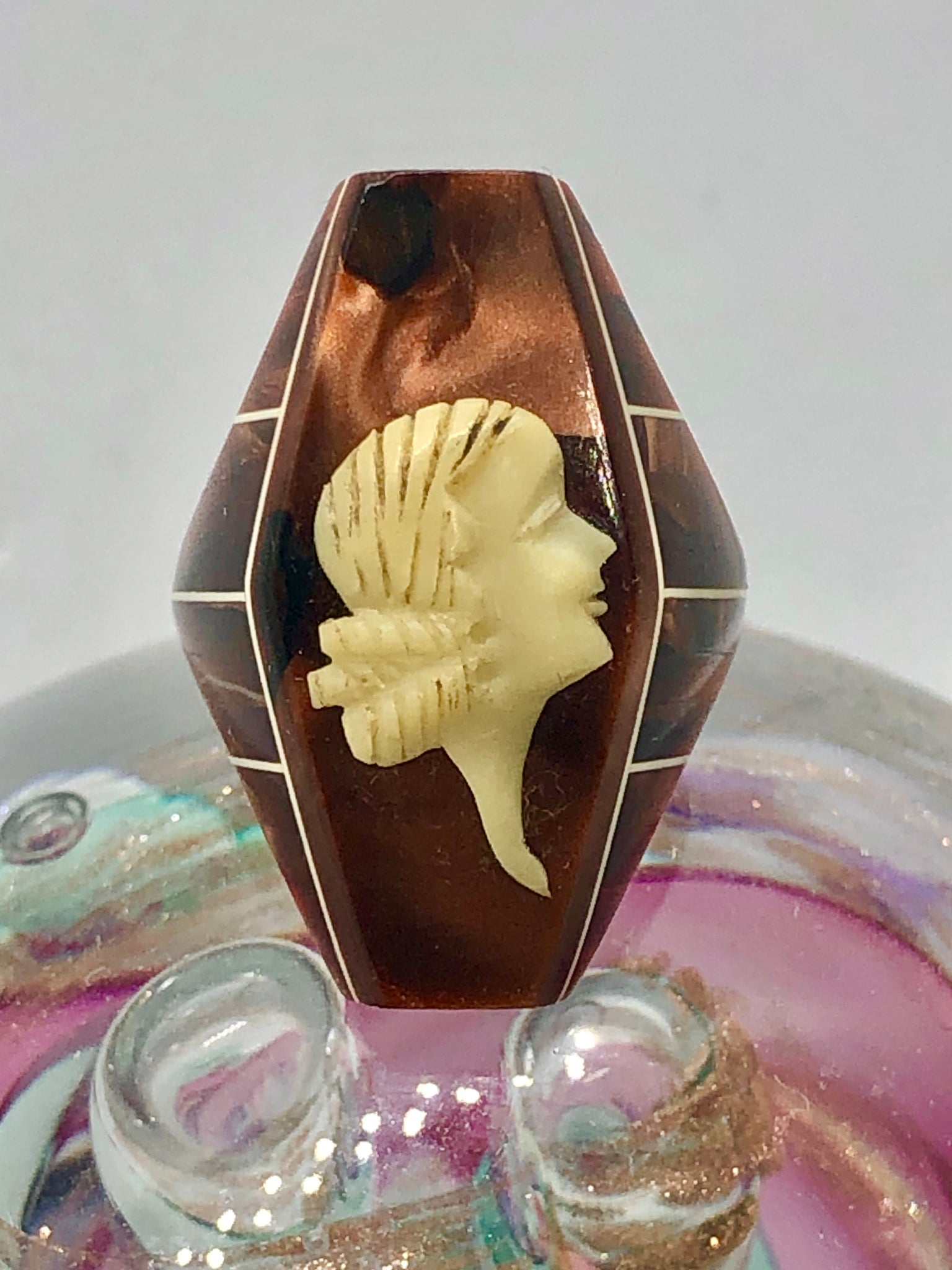 Vintage Art Deco Carved Tortoise Shell Cameo Ring