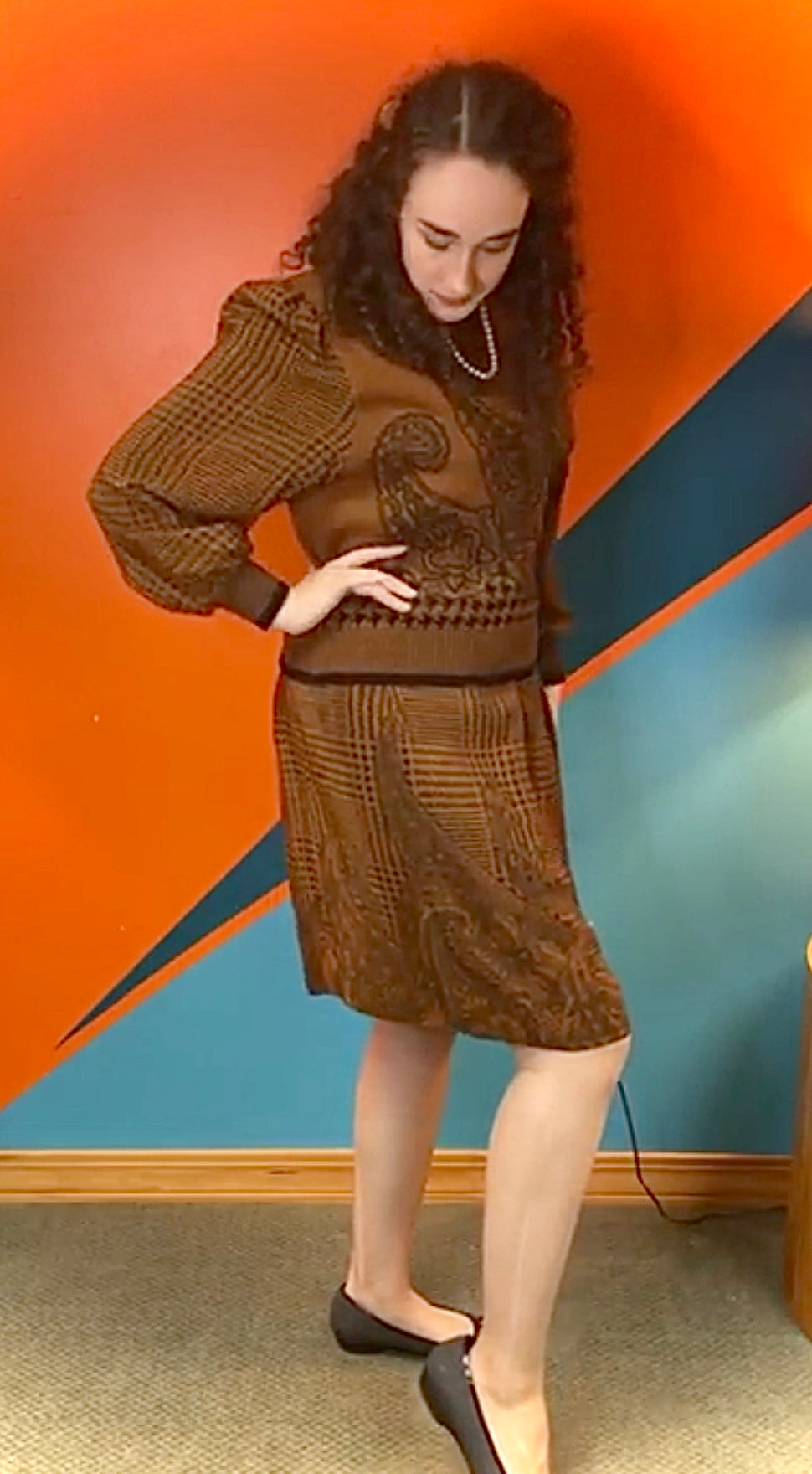 Vintage Anne Crummins Brown 2 Piece Sweater and Skirt
