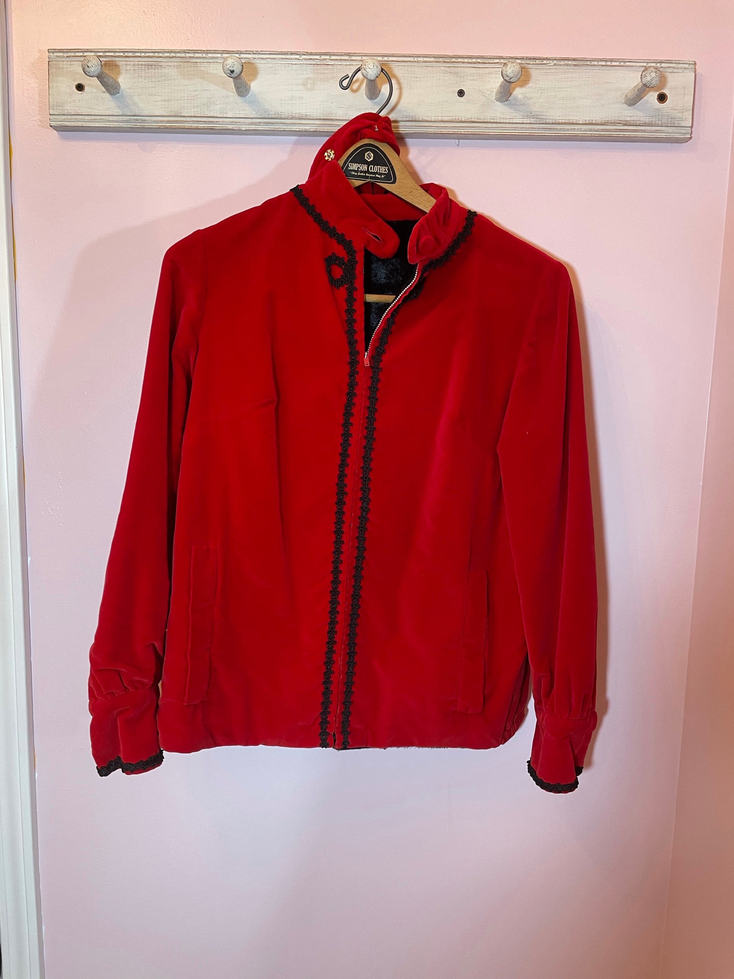 Vintage Lined Red Velvet Jacket with Hood
