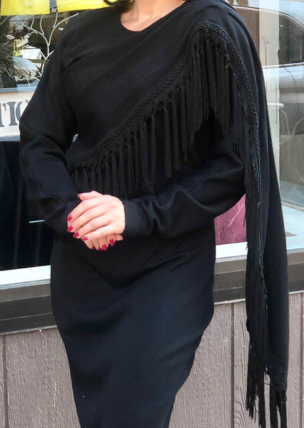 1990’s Andrea Jovine Black Wool Fringe Dress