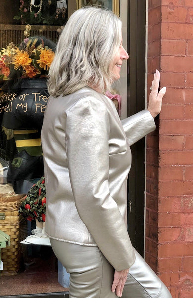 Vintage Jaclyn Smith Metallic Silver Grey Faux Leather Jacket