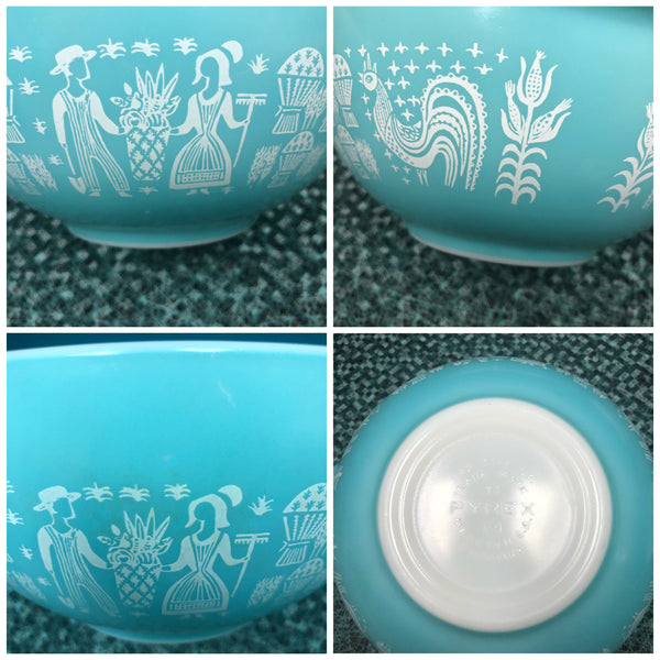 Vintage Set of 4 Pyrex Turquoise & White Butterprint Cinderella Mixing Bowls