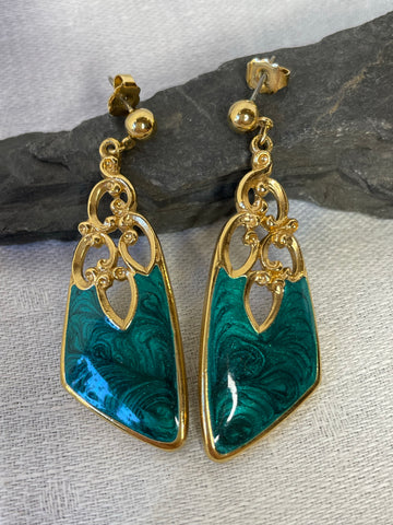 Emerald Green Vintage Enamel Earrings