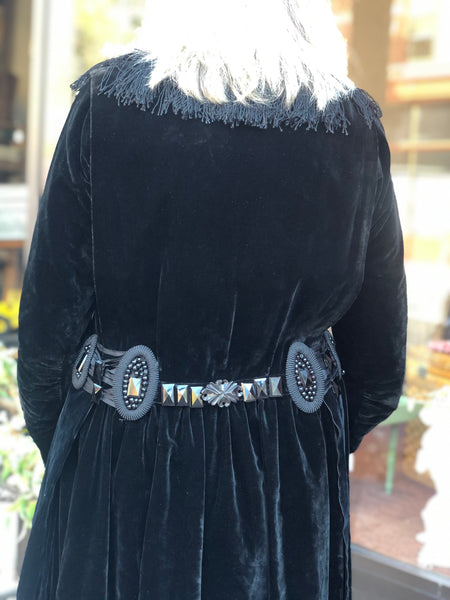 Vintage Edwardian Hand Beaded Black Velvet Morning Gown