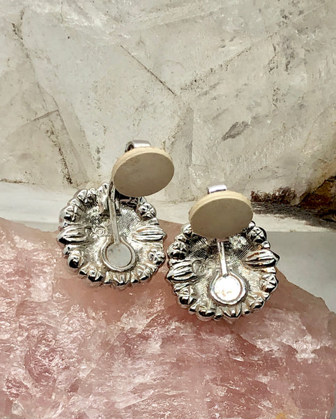 Swarovski Crystal & Pearl Signed Clip Earrings