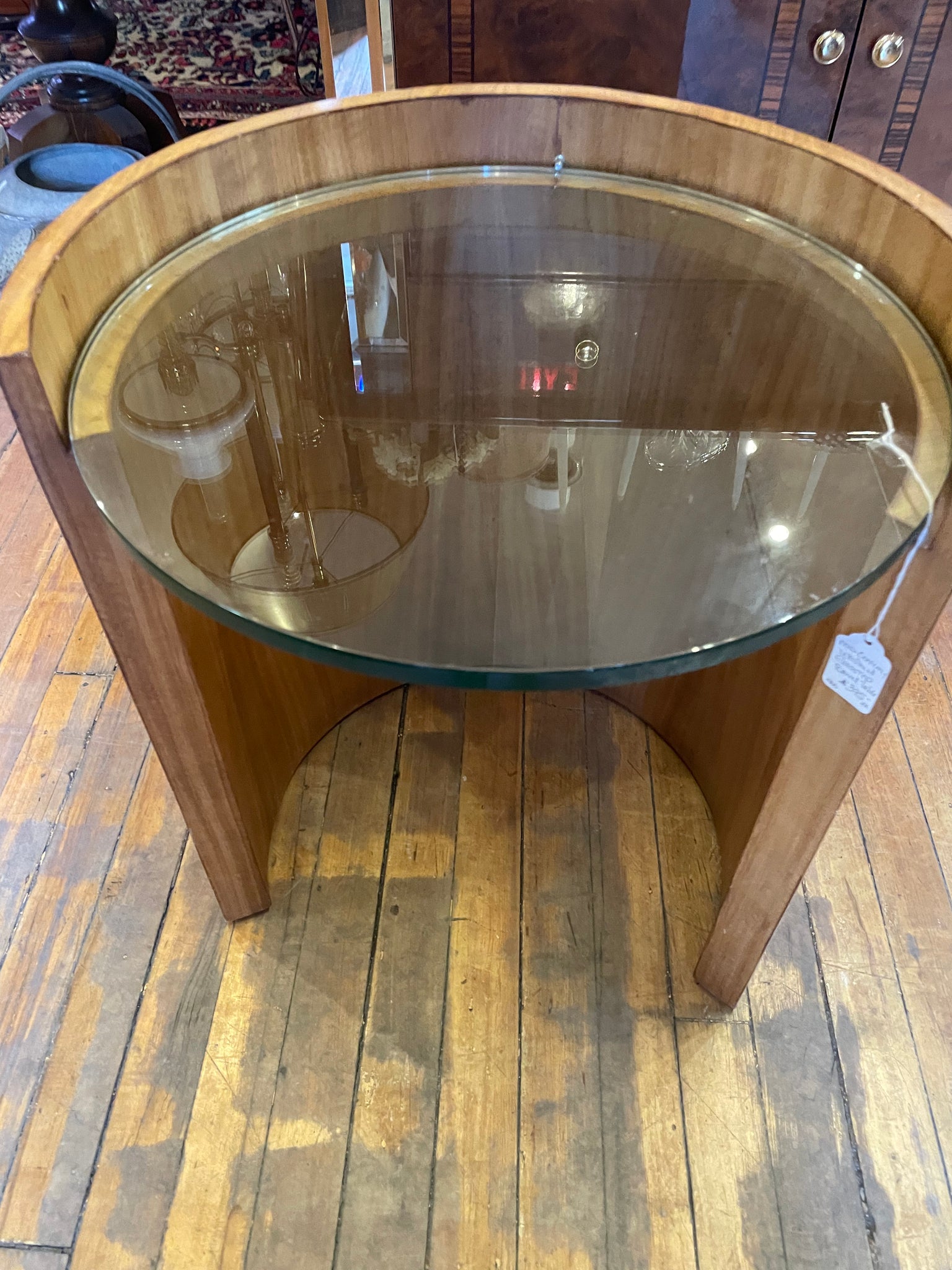 Mid Century Walnut Glass-top Barrel Table