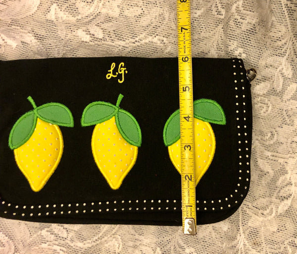 Lulu Guinness Quilted Lemon Black & Yellow Cotton Hand Bag Summer Purse