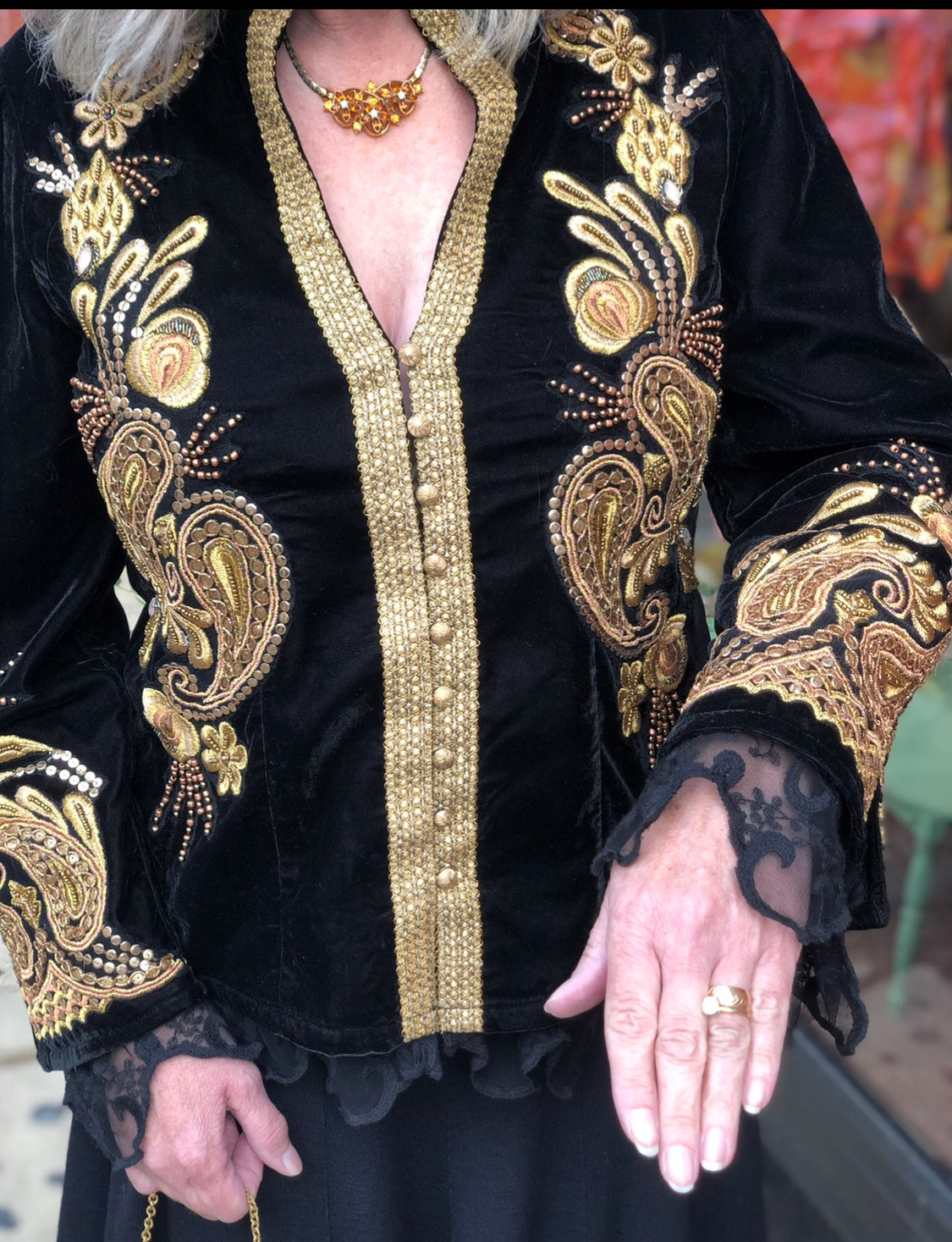 Black Velvet Gold Brocade Angel Wing Jacket