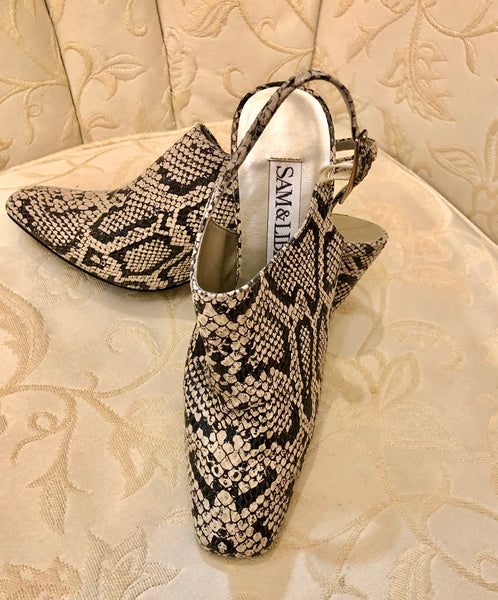 Sam & Libby Python Print Leather Slingback Heels Shoes