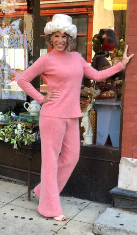Pink Lambs Wool & Angora Knit Sweater & Pants Suit