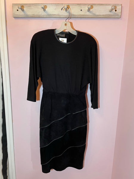 80’s Vintage St Gillian Wool & Suede Black Dress