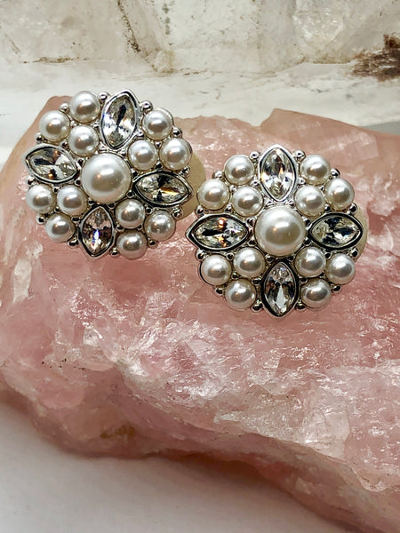 swarovski crystal & pearl clip earrings
