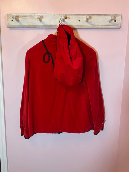 Vintage Lined Red Velvet Jacket with Hood
