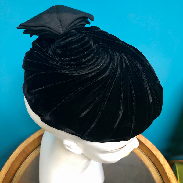 Vintage Black Velvet Pillbox Hat
