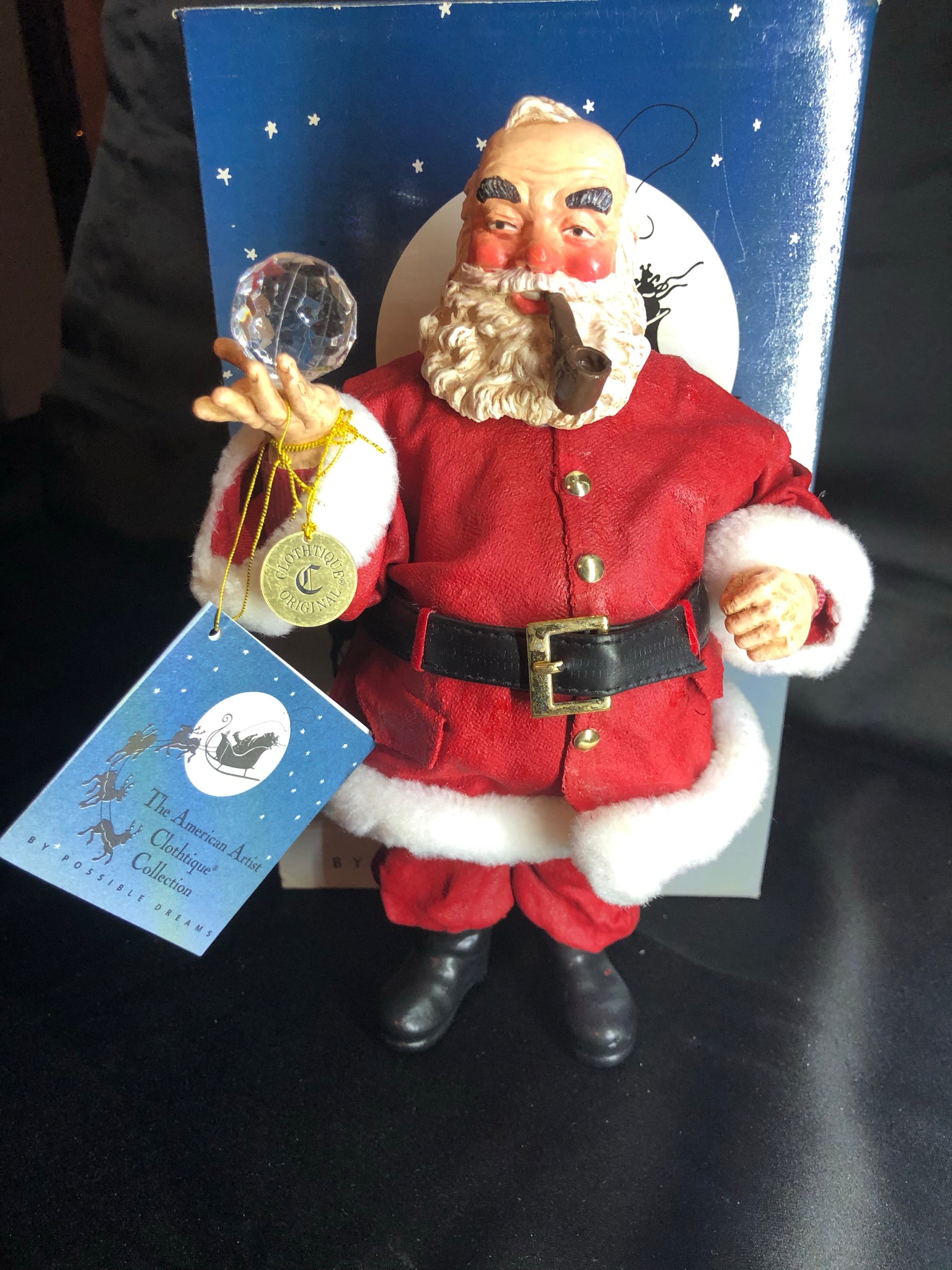 NWT Vintage Clothtique Posible Dreams Crystal Ball Gazing Pipe Smoking Santa