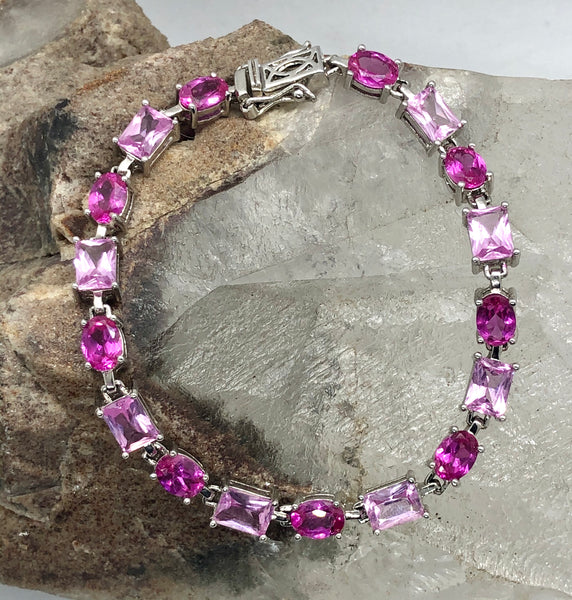 Sterling Silver Pink and Fuchsia Tennis Bracelet