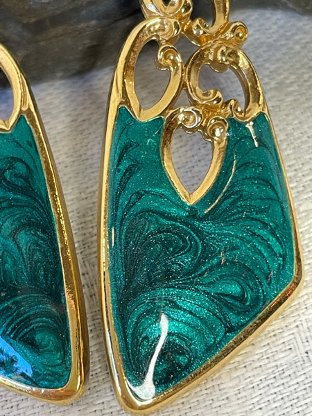 Emerald Green Vintage Enamel Earrings