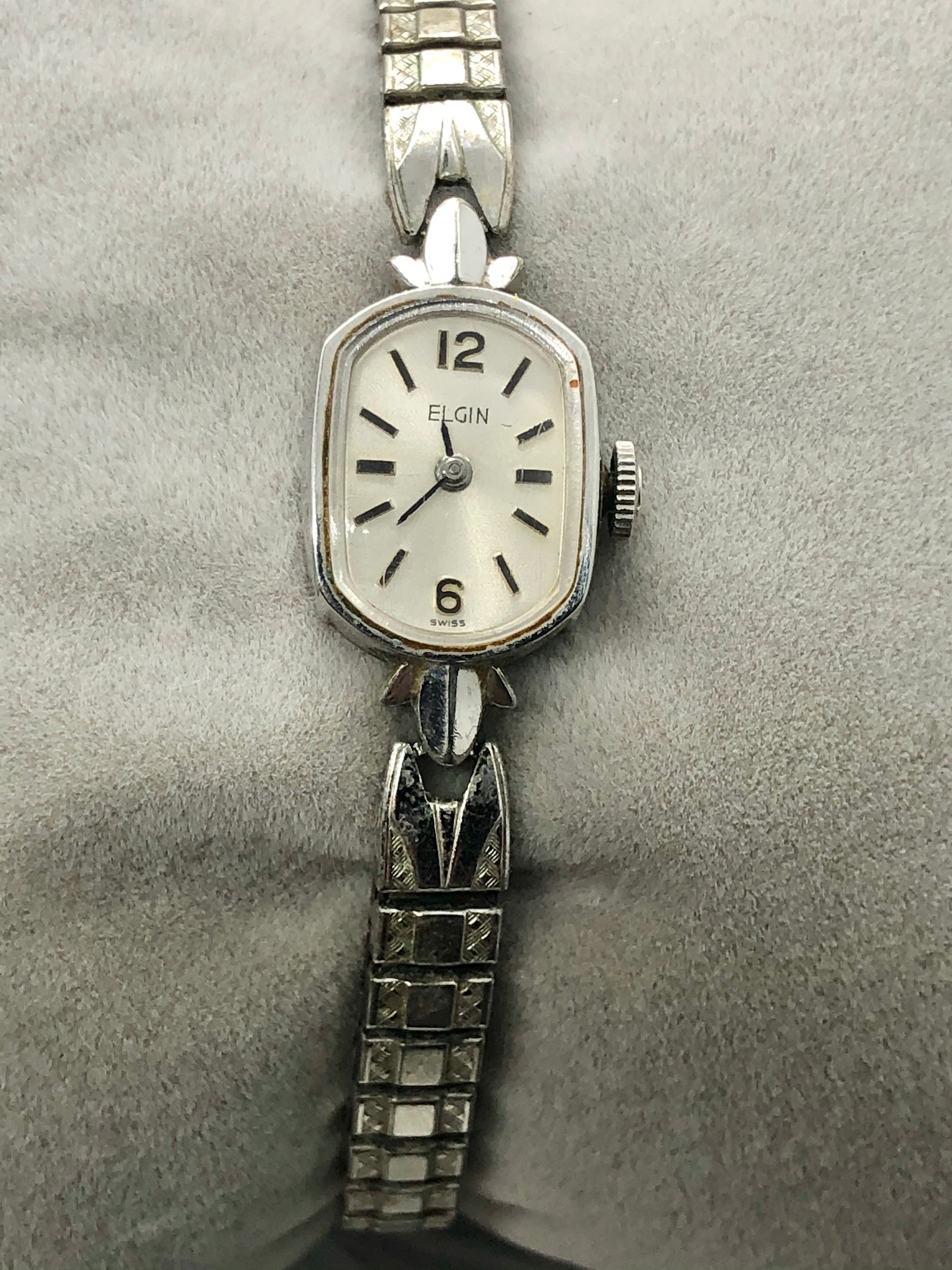 Vintage Elgin 10K White RGP Bezel Windup Ladies Wrist Watch