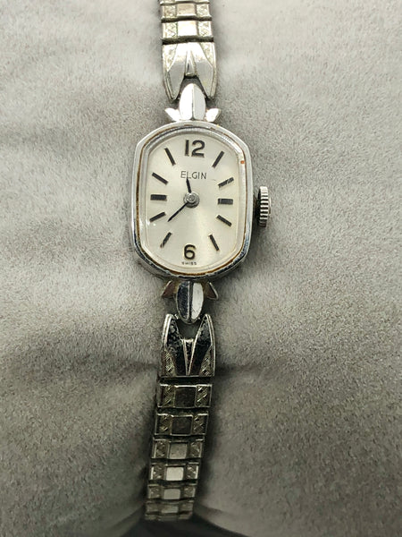 Vintage Elgin 10K White RGP Bezel Windup Ladies Wrist Watch