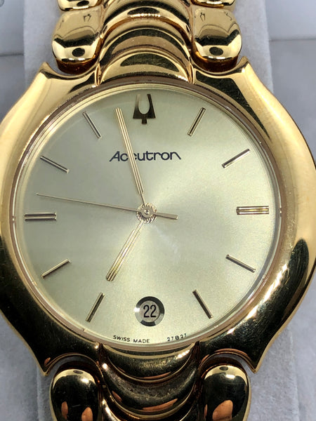 Brand New Accutron by Bulova Men's Yellow Gold Tone Dress Watch 27B27 In Box