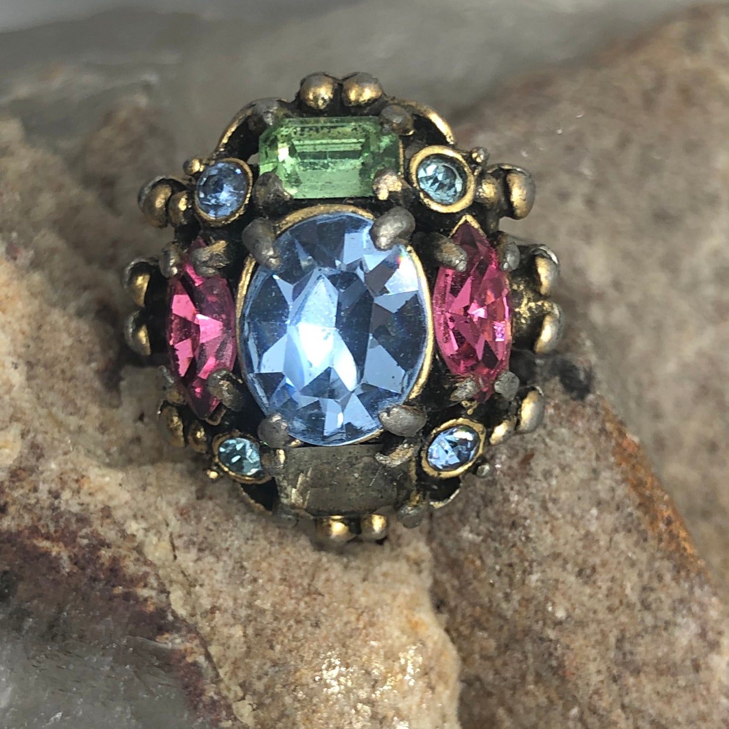 1953 Signed Hollycraft Rhinestone Adjustable Cocktail Ring