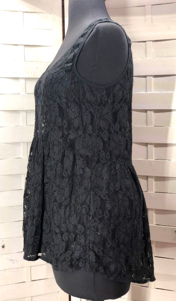 Rubbish Sheer Black Lace Sleeveless Tunic Tank Blouse Size S