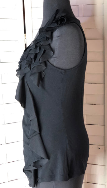 Elle Black Ruffle Front Sleeveless Dress Tank Shirt Size M