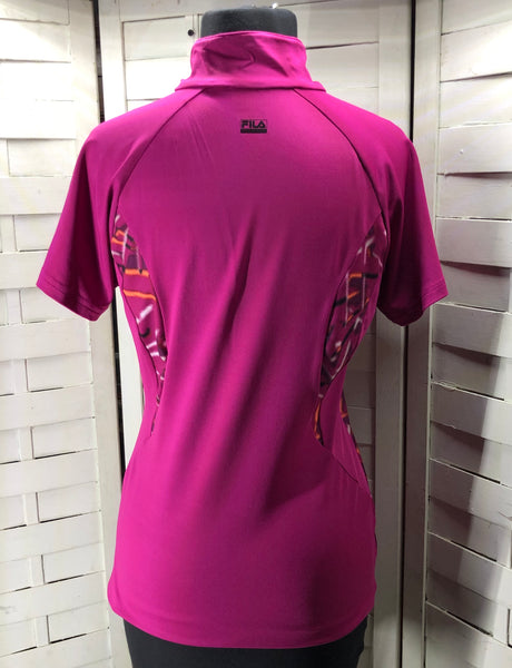 FILA Short Sleeve Women’s Half Zip Sports Shirt Size Medium Fuchsia with Print