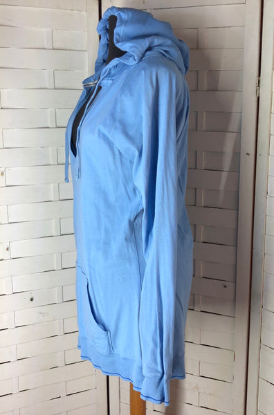 Gap Women’s Light Weight Blue V Neck Long Sleeve Hooded Pocket Pullover Shirt