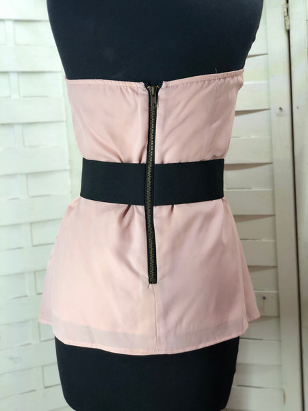 Forever 21 Pink & Black Strapless Blouse Size M