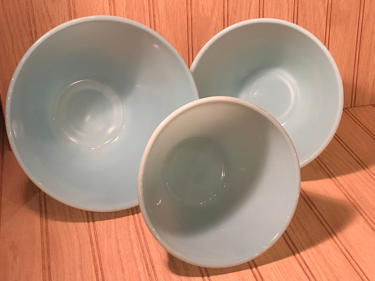 Fire King Delphite Azurite Vintage Set Of 3 Splash Proof Nesting Mixing Bowls
